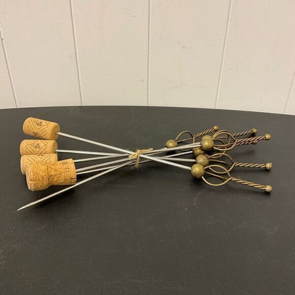 Vintage 1960s Rostfrei Solingen Set of 6 Brass Skewers Spear Fencing Foil - Picture 1 of 7